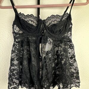 Urban Outfitters Black Lace Chemise with Scalloped Neckline